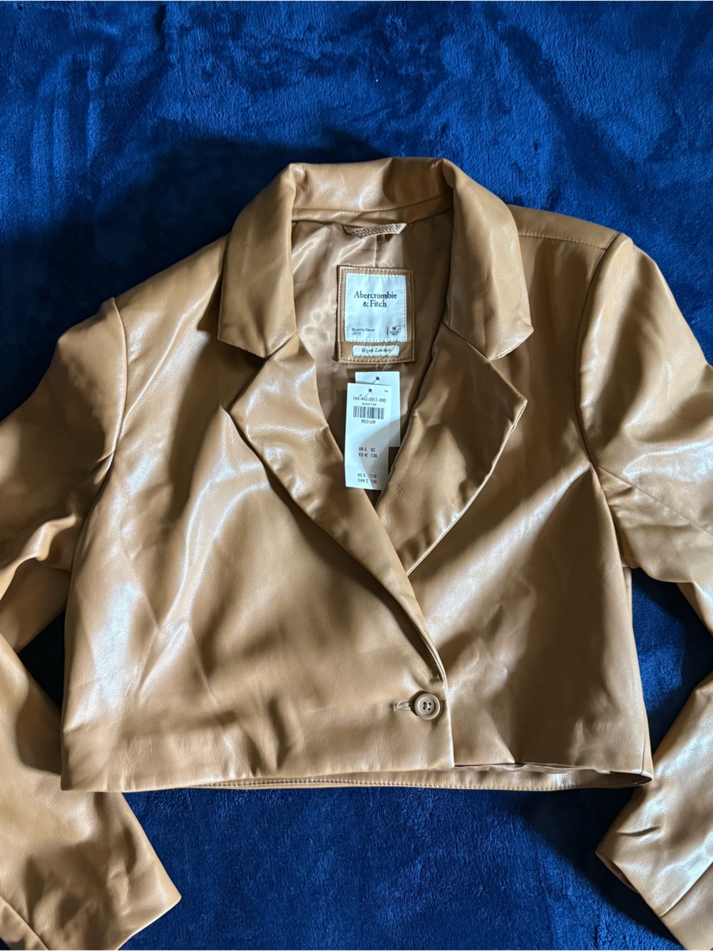 Abercrombie & Fitch Cropped Faux Leather Blazer in Camel